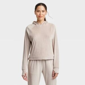 Women's Velour Ribbed Hooded Sweatshirt - All In Motion™ Beige